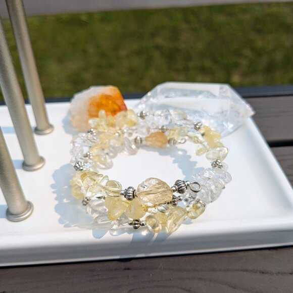 Citrine and Clear Quartz Crystal Gemstone Bracelet - Picture 5 of 13